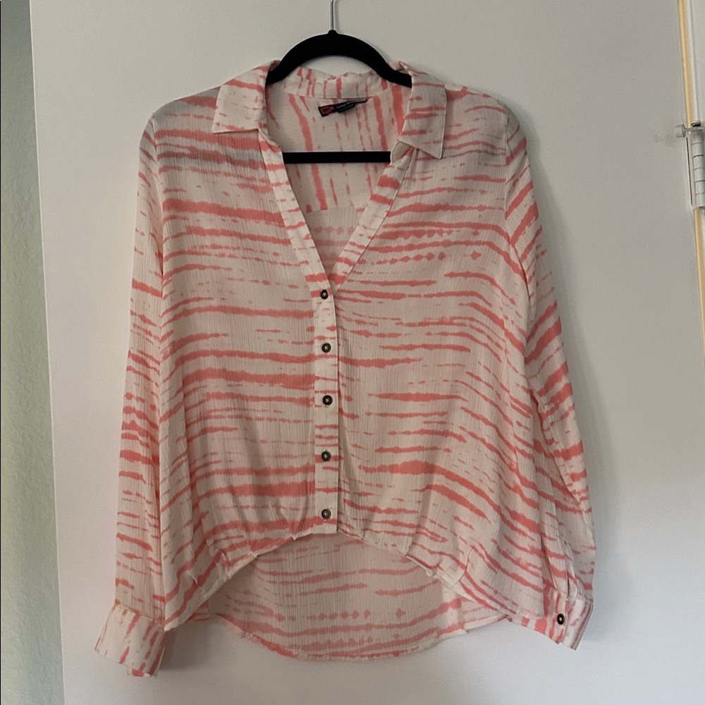 Pink and White Button-Up Blouse
